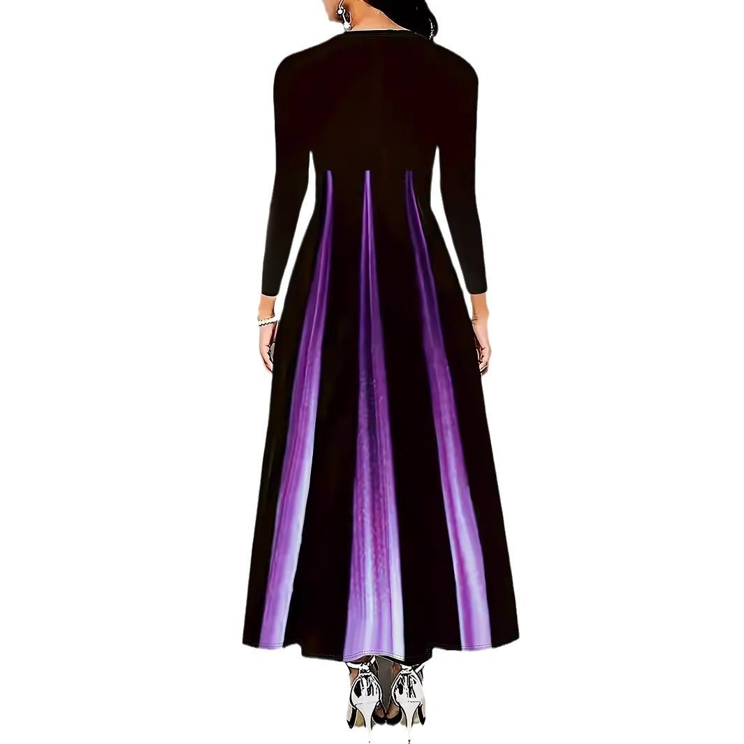 Elegant Socialite Printed Gradient Long Dress