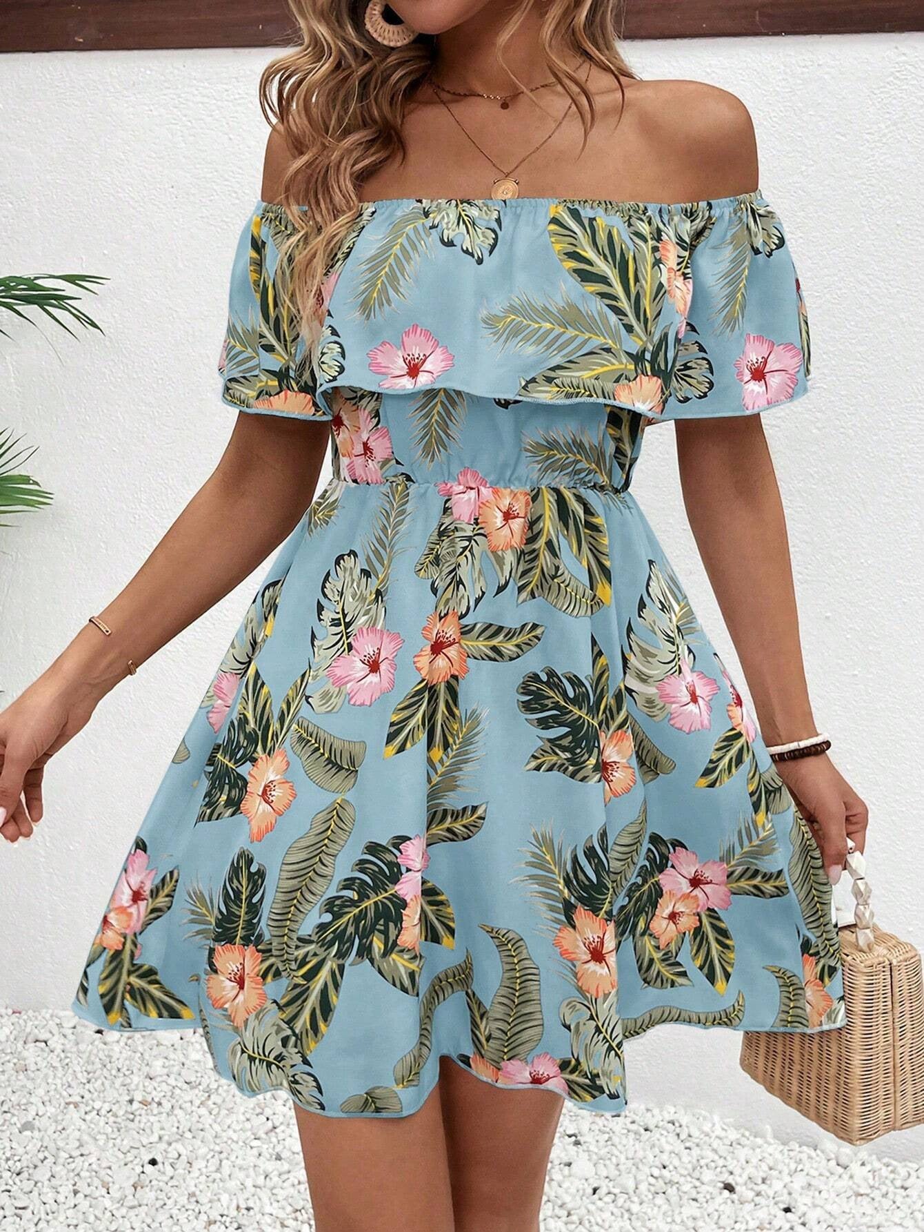 Women's Fashion Printed Off-shoulder Dress