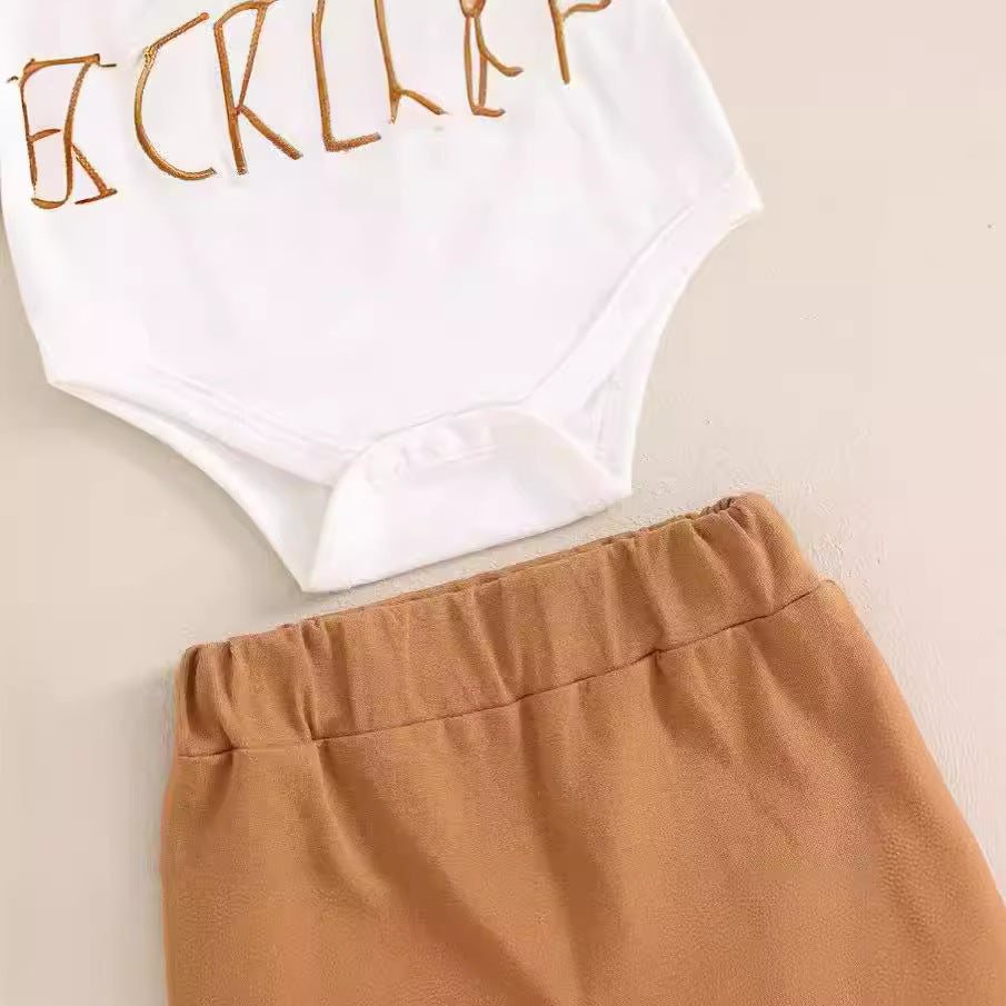 Children's Printed Top Solid Color Trousers Suit