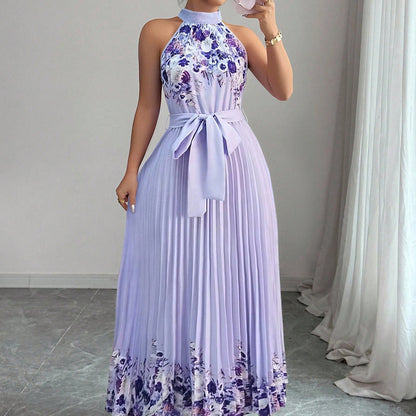 Women's Fashionable Printed Pleated Long Dress