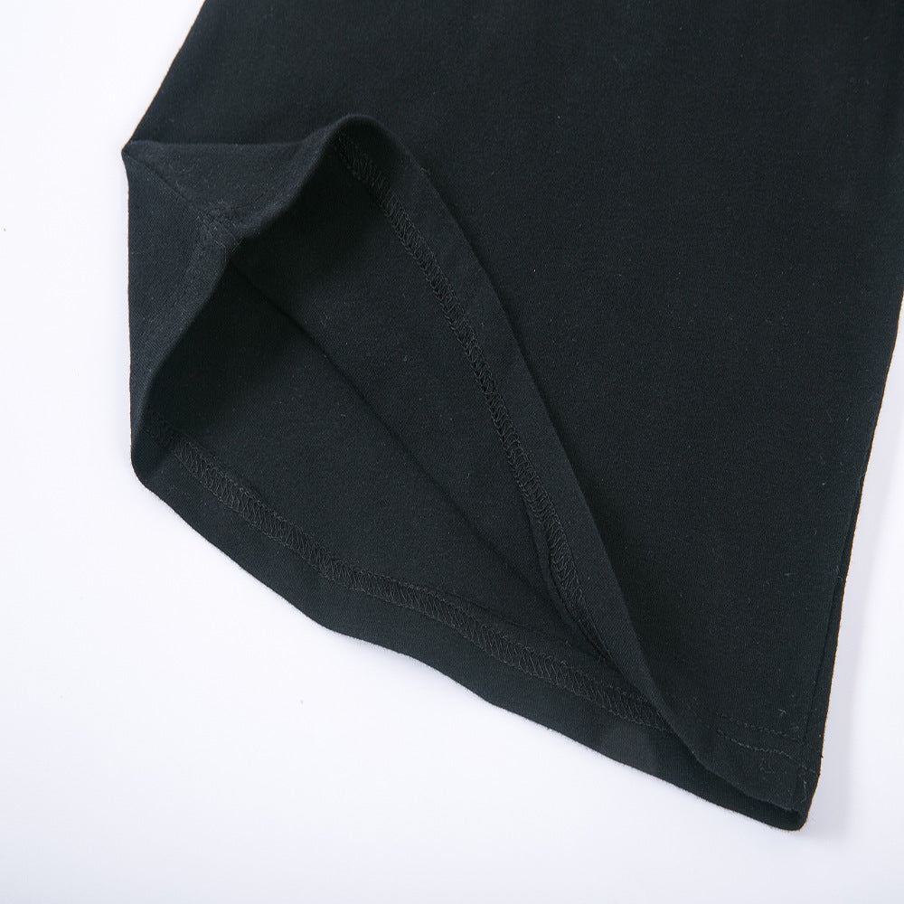 Girls new children's fashion tide black short T + striped fungus wide leg pants