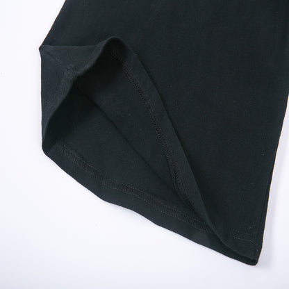 Girls new children's fashion tide black short T + striped fungus wide leg pants