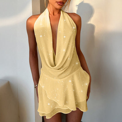 Women's Halter Solid Color Skirt Dress