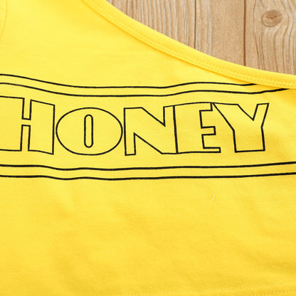 Non-hooded Letters Cotton Pullover Yellow Suit