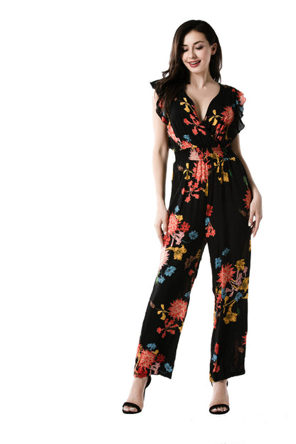 Foliated Slim Floral Print Jumpsuit