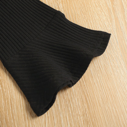 Flared Sleeve Knitted Pit Top Irregular Plaid Skirt Two Piece Set