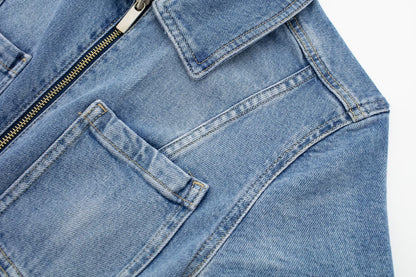 Fall 2023 European And American Style Long Denim Jumpsuit