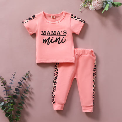 Baby Girl Alphabet Print Short-sleeved Trousers Suit