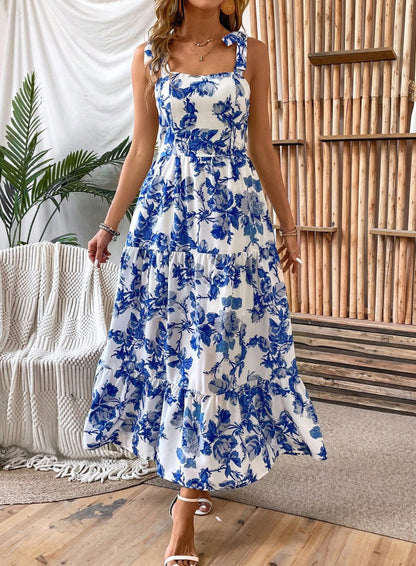 Sexy Sleeveless Lace Printing Fashion Midi Dress