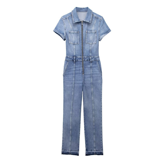 Fall 2023 European And American Style Long Denim Jumpsuit