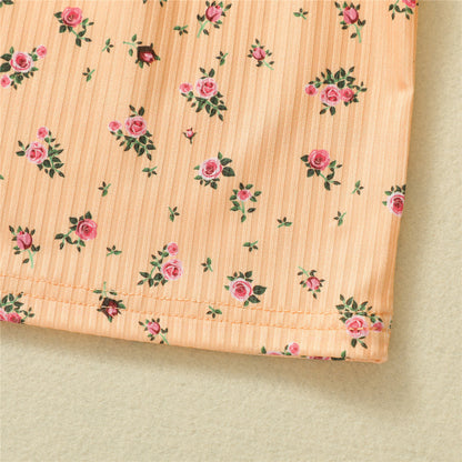 Girls Floral Pit Strip Sling Top Shorts Set