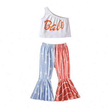 Tank Top Flared Pants Suit Girls Summer Independence Day