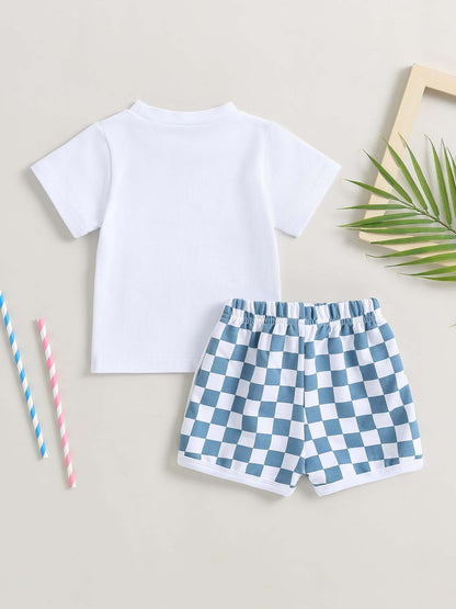 Baby Boy Shorts Short Sleeve Printed Chessboard Plaid Two-piece Set