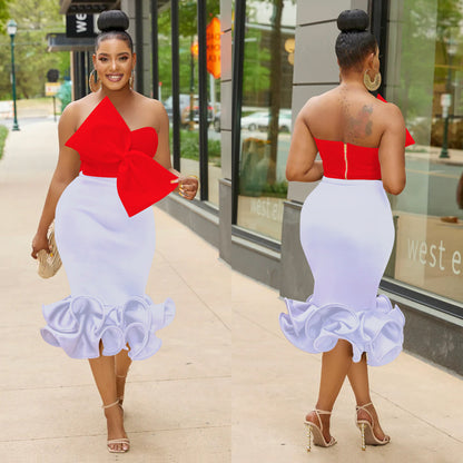 Women's Wear Sleeveless Tube Top Bow Hip Skirt Two-piece Set