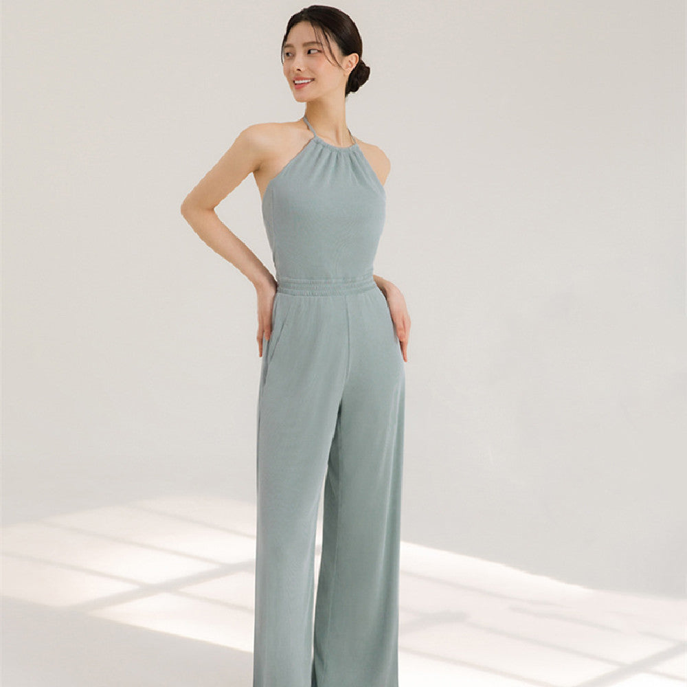 Women's Halter Beauty Back Fitness Jumpsuit