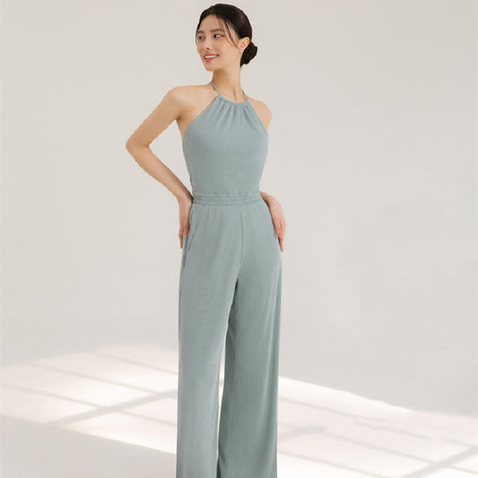 Women's Halter Beauty Back Fitness Jumpsuit
