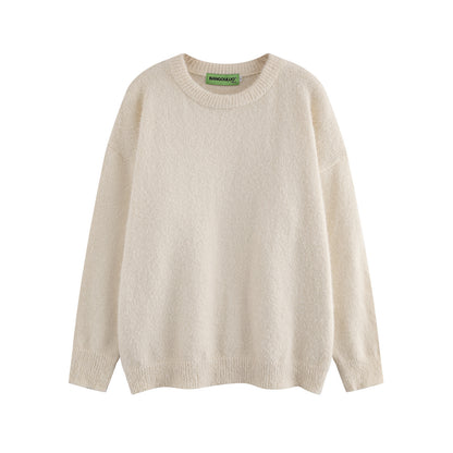 American Retro Simple Solid Color Crew Neck Pullover Sweater Men And Women