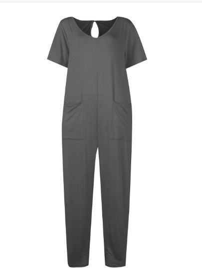 Women's Multi-color Side Slit Pocket Design Solid Color Loose Jumpsuit