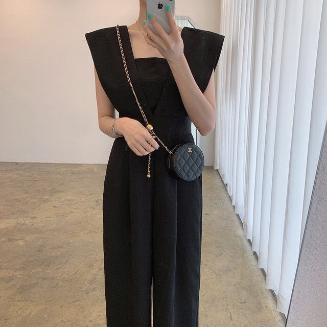 Women's Fashion Retro Temperament Square Collar High Waist Jumpsuit