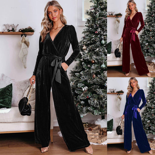 New Women's Solid Color Long Sleeve Jumpsuit