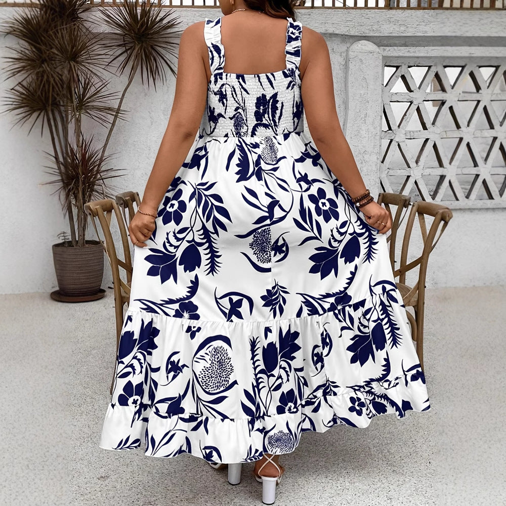 Women's Holiday Style Printing Mid-length Dress