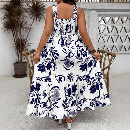 Women's Holiday Style Printing Mid-length Dress