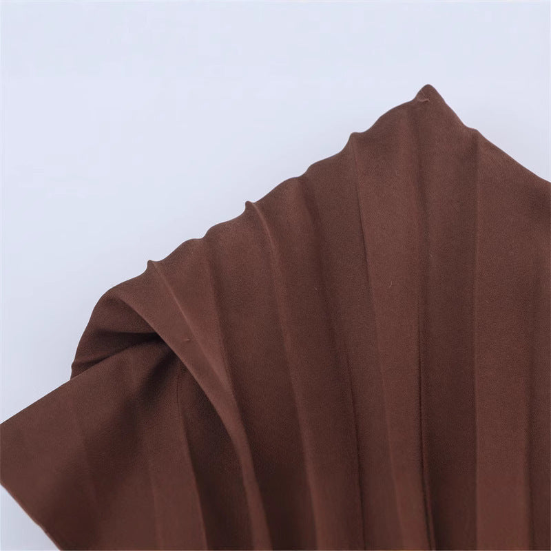 Spring New All-matching Slim Fit Slimming Casual Shoulder Pleated Dress