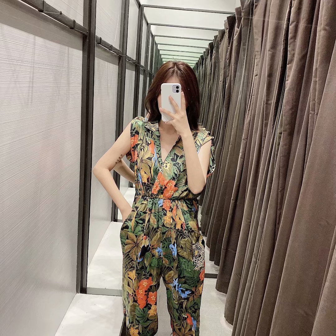 Hot summer print new waist fashion jumpsuit