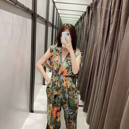 Hot summer print new waist fashion jumpsuit