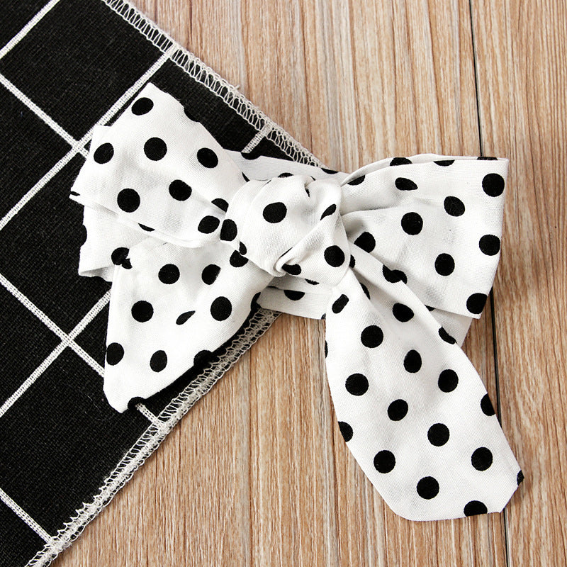 Polka dot top + bow skirt three-piece suit