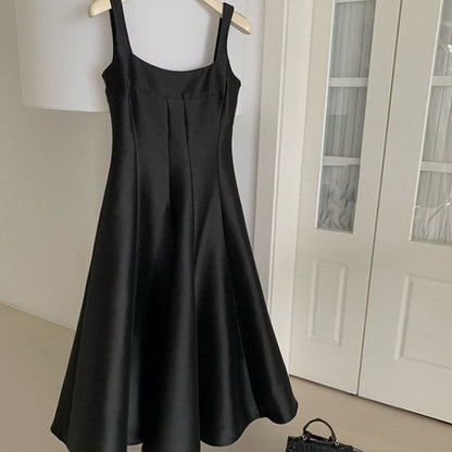 Female Solid Color Casual Glossy Waist-tight Temperament Camisole Dress