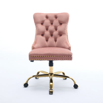 A&A Furniture Office Chair,Modern Velvet Upholstered Tufted Button Home Office Chair With Golden Metal Base,Adjustable Desk Chair Swivel Office Chair
