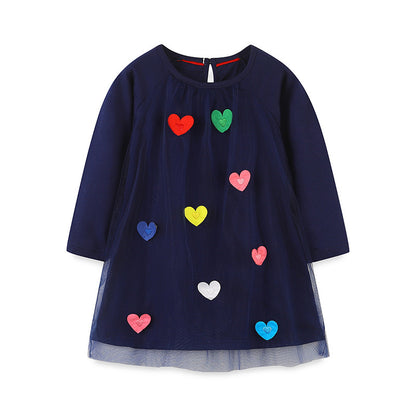 Children's Long-sleeved Princess Dress Delicate Heart