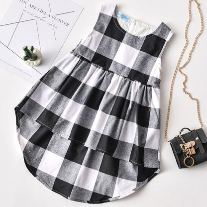 Girls' Simple Casual Skirt Plaid Dress