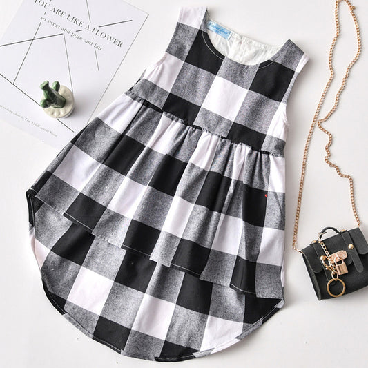Girls' Simple Casual Skirt Plaid Dress