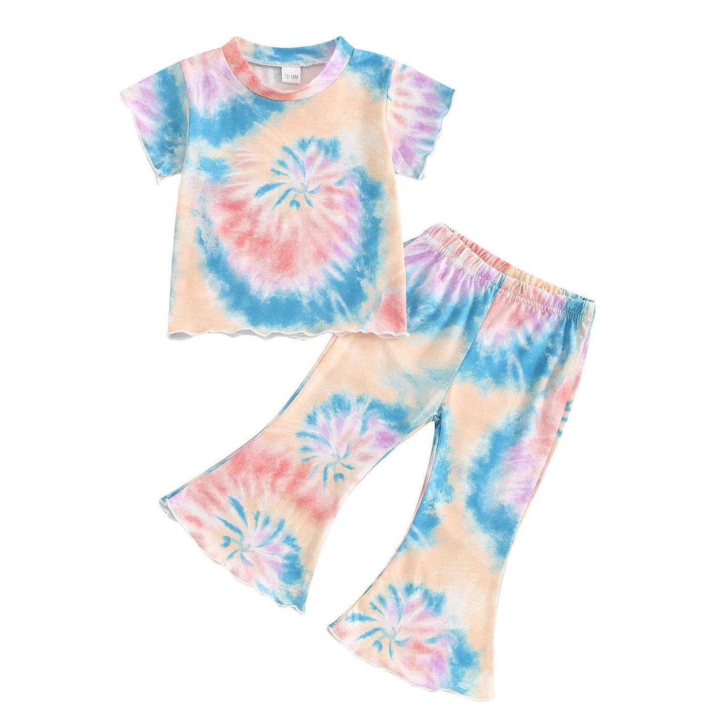 Girls' Tie-dye Peplum Top Bell-bottom Pants Suit