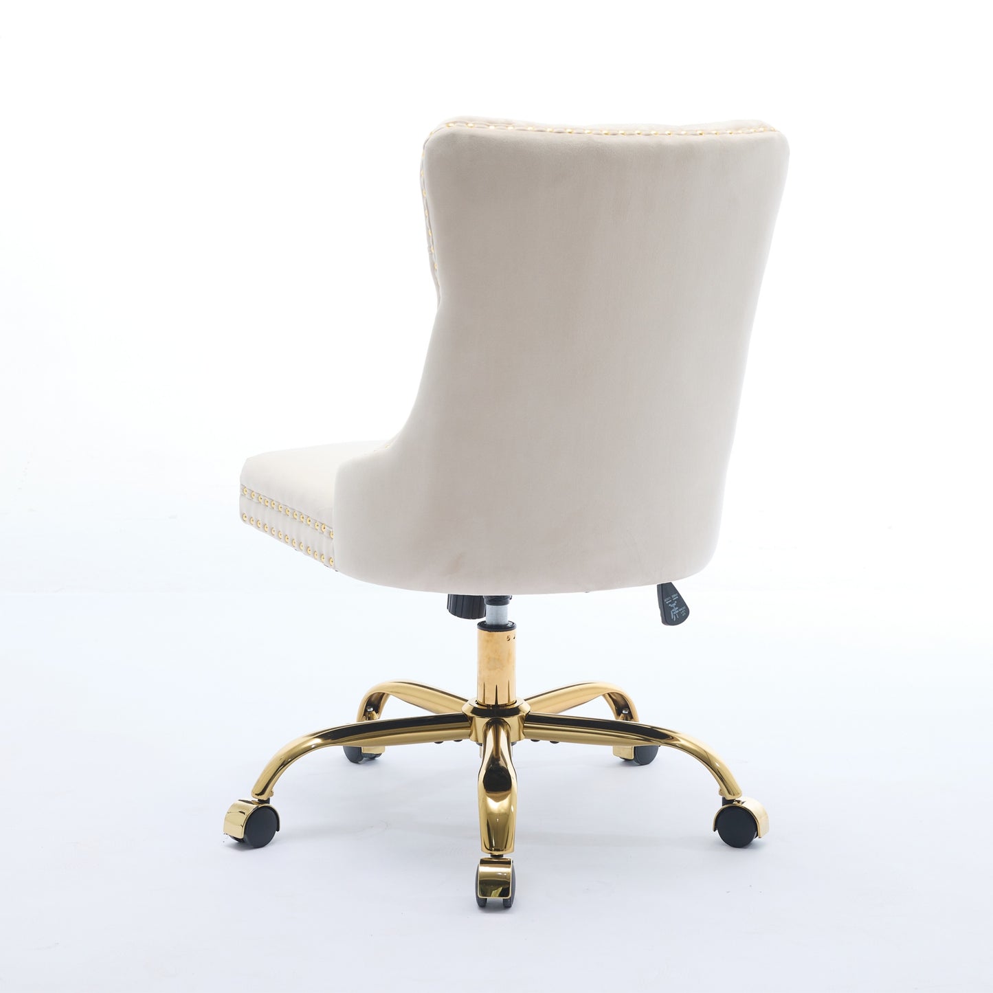 A&A Furniture Office Chair,Modern Velvet Upholstered Tufted Button Home Office Chair With Golden Metal Base,Adjustable Desk Chair Swivel Office Chair Beige