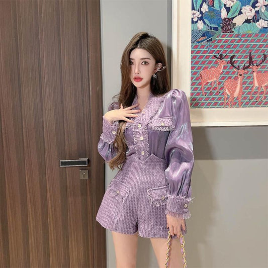 New Heavy Industry Tassel Bright Silk Shirt Top Shows Thin Women