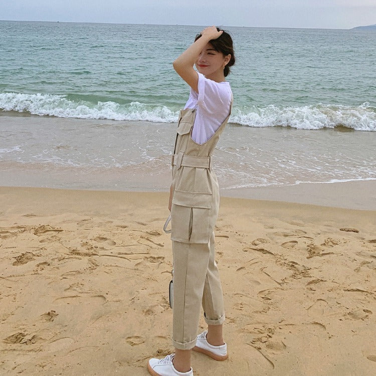 Nine points Korean apricot overalls