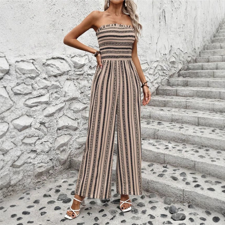 Spring And Summer Striped Tube Top Jumpsuit