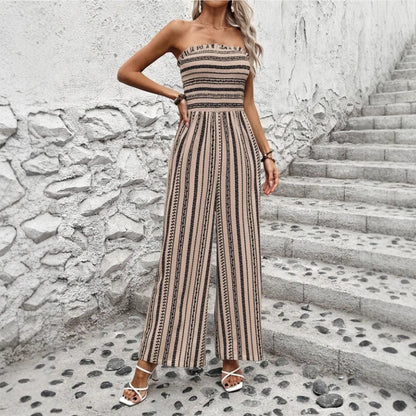 Spring And Summer Striped Tube Top Jumpsuit