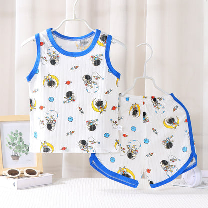 Children's Vest Suit Cotton Pajamas Baby Korean Style Sleeveless
