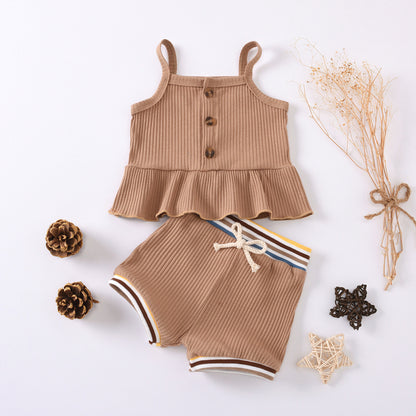 Sunken Stripe Suspenders Small Skirt Rib Shorts Suit