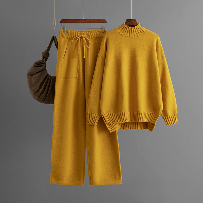 Women's Thick Loose Sweater Half-high Collar Long Sleeves Knitting Suit