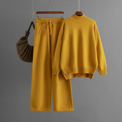 Women's Thick Loose Sweater Half-high Collar Long Sleeves Knitting Suit