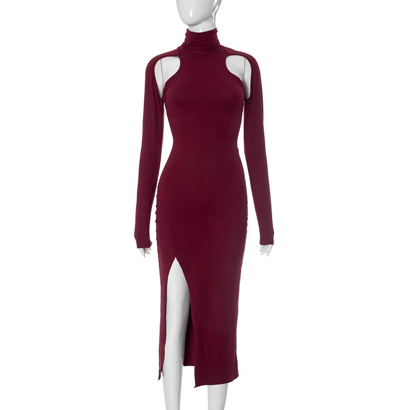 Slim-fit Deep Cerise Split Mid-length Dress