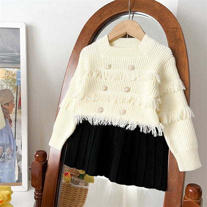 Tassel Knitted Long Sleeve Pullover Two-piece Set