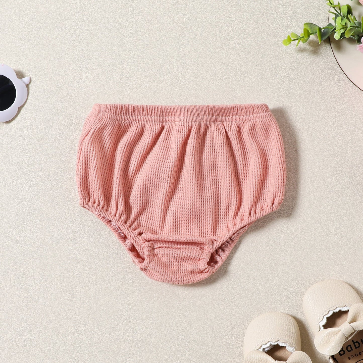 Girls' Fashion Waffle Sleeveless Dress Top Shorts Headdress Three-piece Set