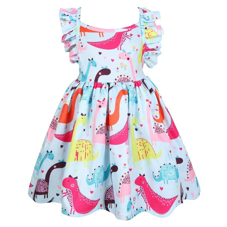 Children's New Backless Strap Cute Dinosaur Dress