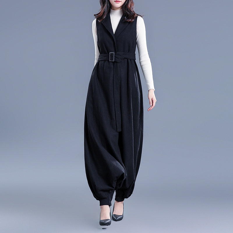 Wool Overalls Large Size Loose Tweed Jumpsuit